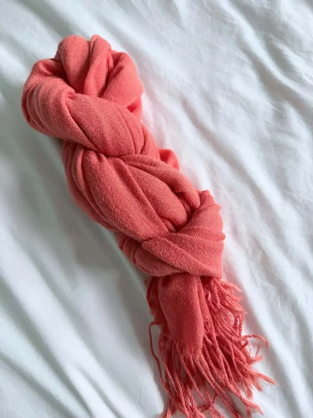 Pashmina Coral Red 70% Pashmina 30% Silk Fringe Scarf Shawl Wrap